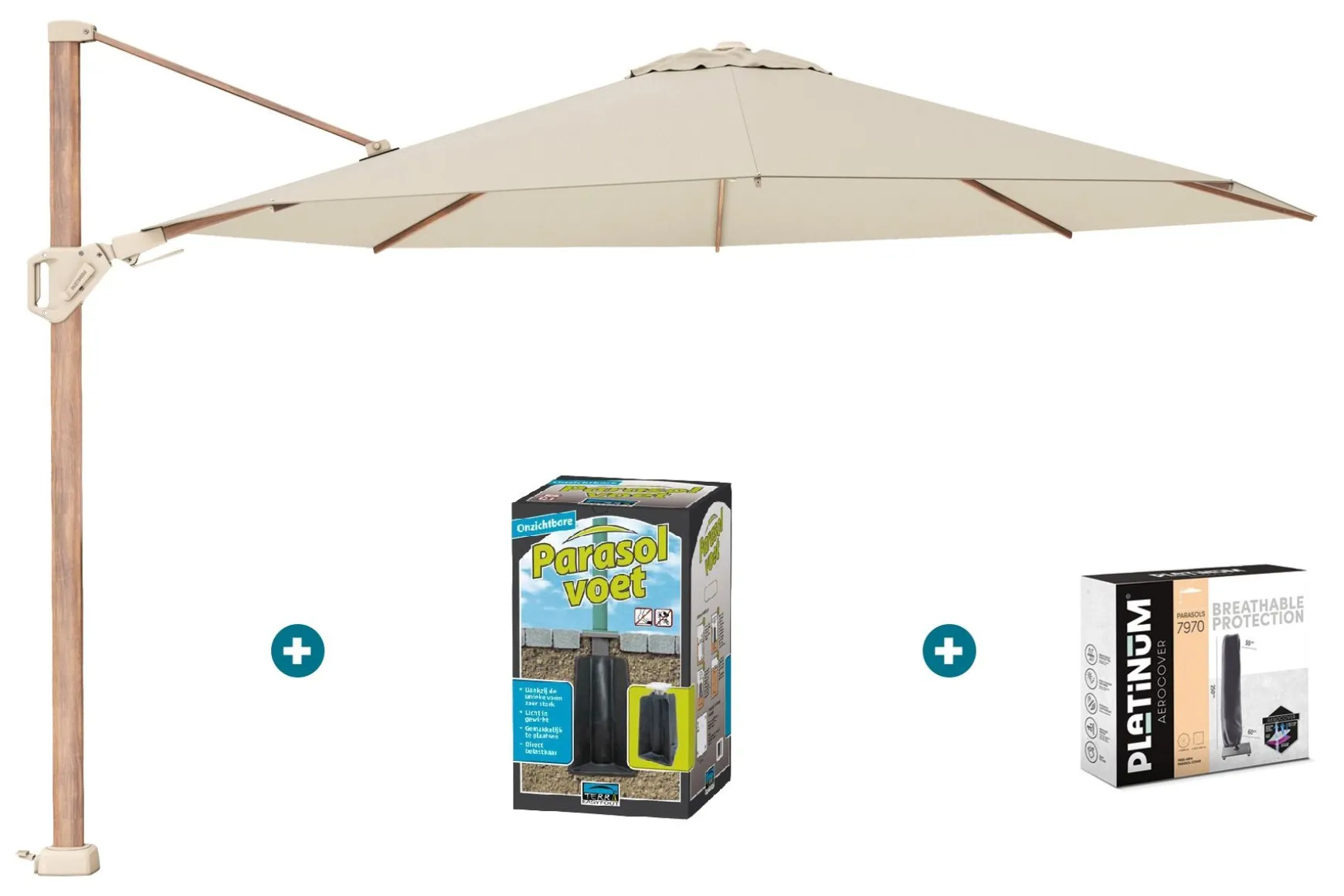 Platinum Challenger T2 premium - 3,5 m. Champagne Teak - met ingraafvoet en hoes