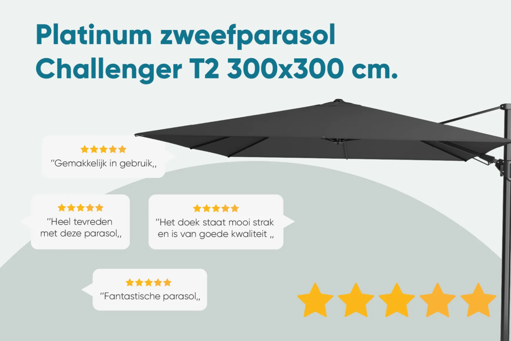 Platinum Challenger Zweefparasol T2 premium - 3x3 m. Champagne - Sandstone