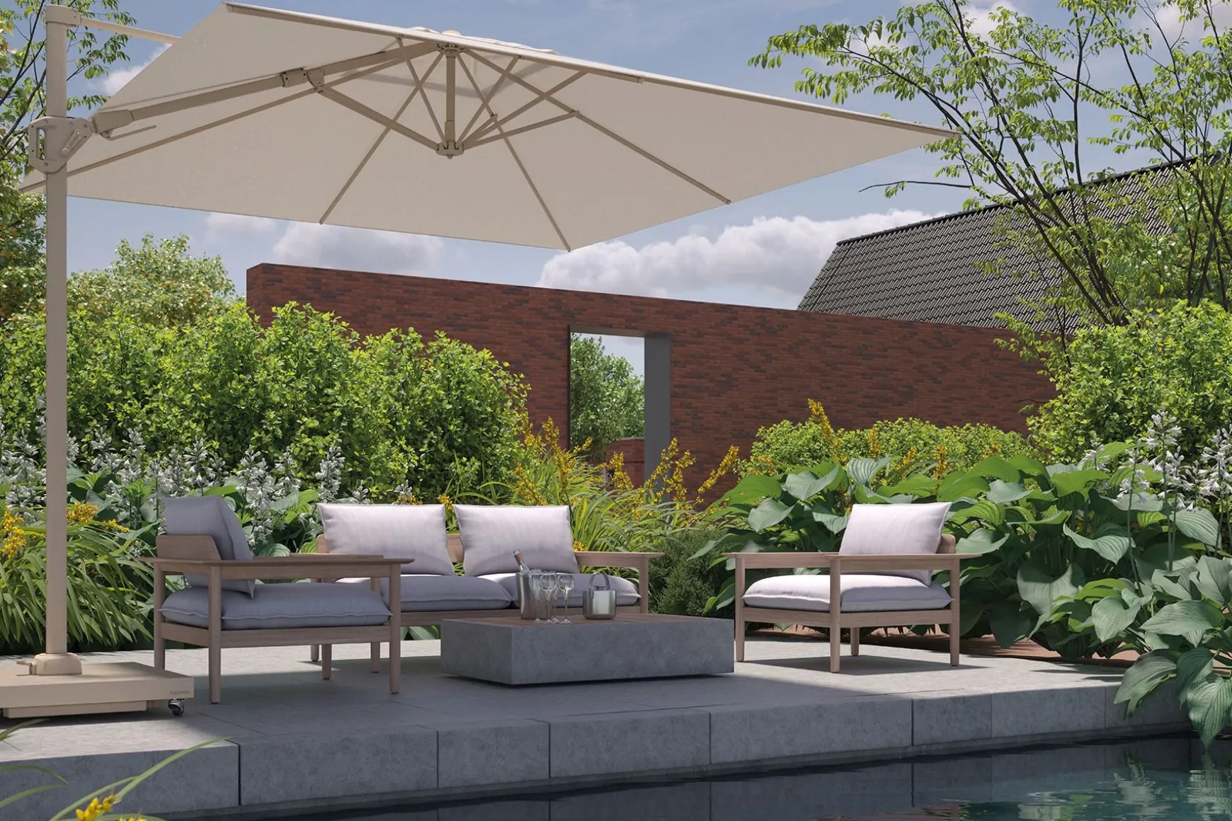 Platinum Challenger Zweefparasol T2 premium - 3x3 m. Champagne - Sandstone
