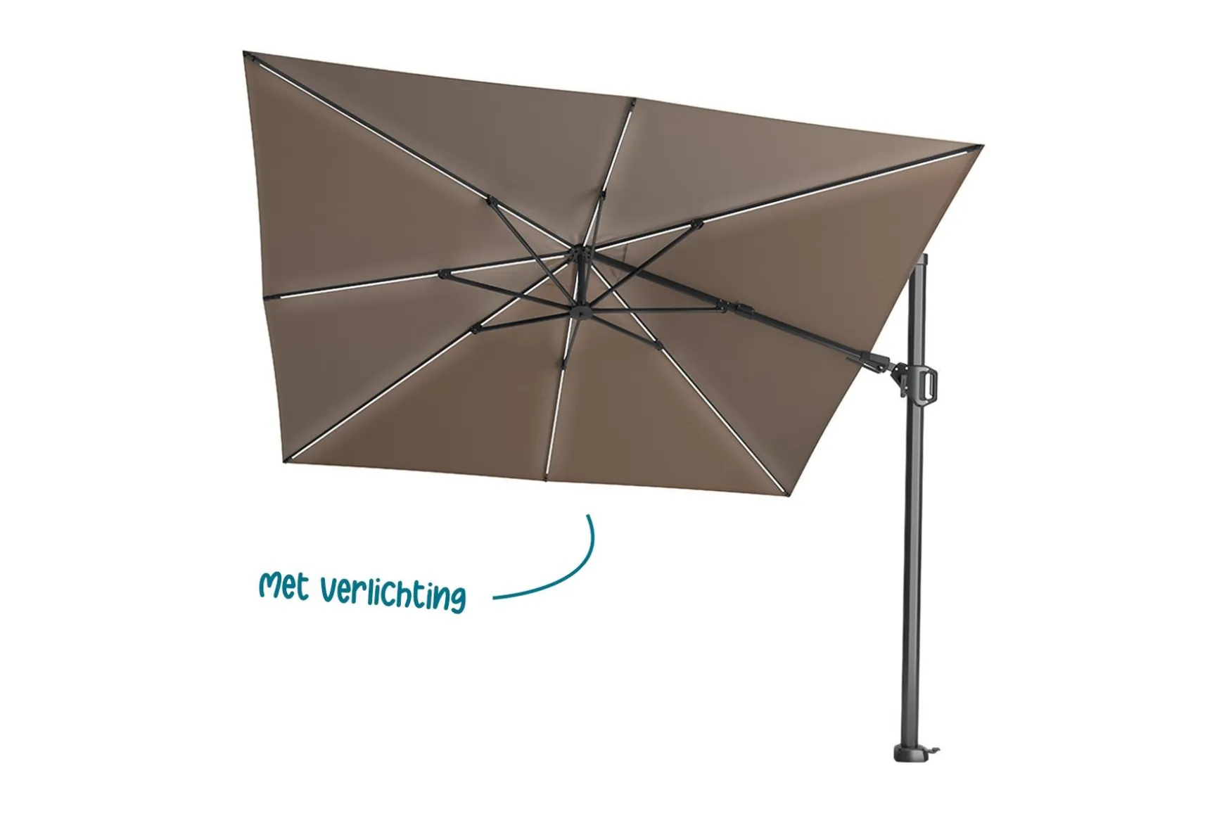 Platinum Challenger Zweefparasol T2 Premium Glow 3x3 m. - Havana Taupe - Met verlichting