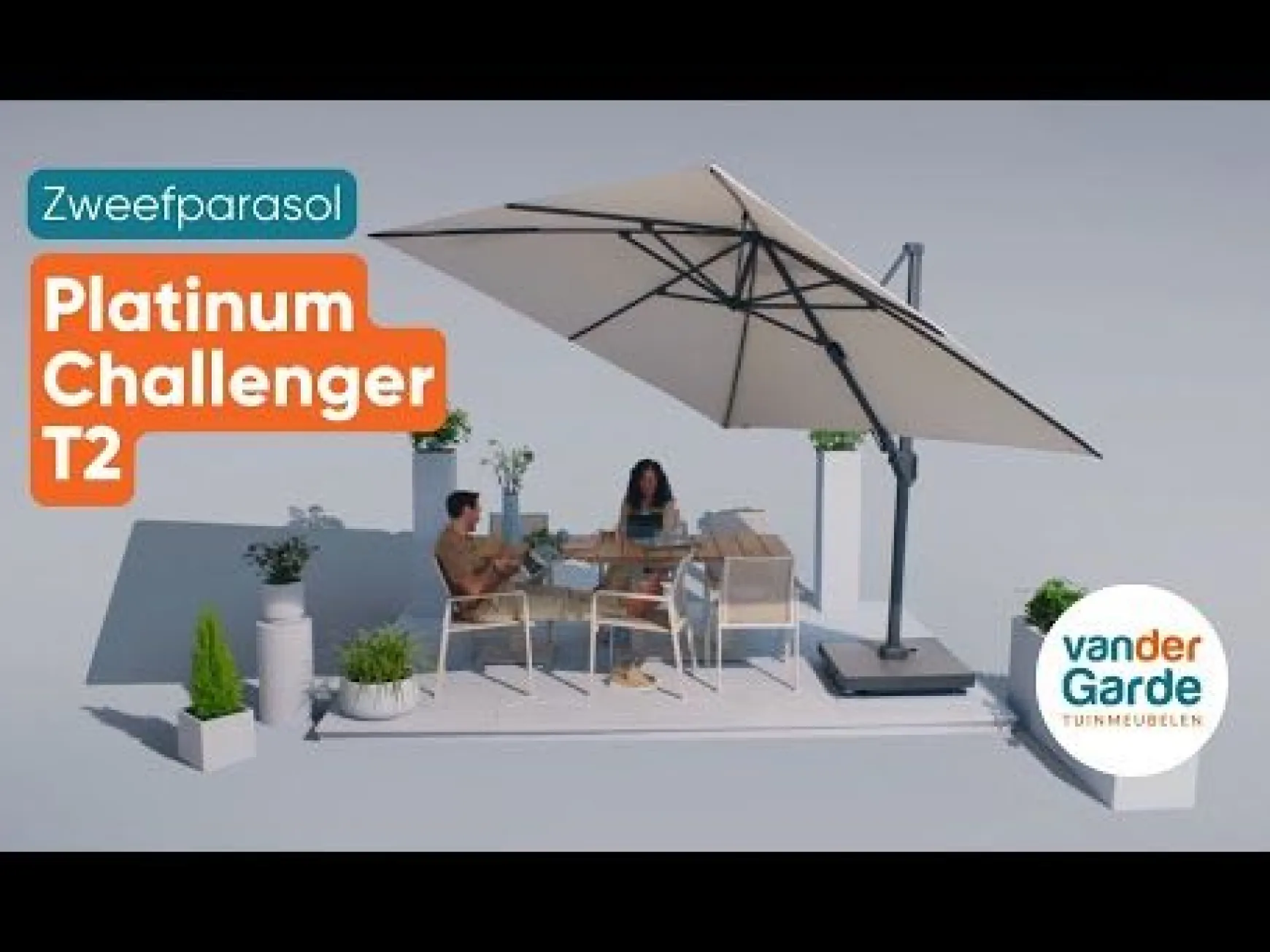 Platinum Challenger zweefparasol T2 - 3x3 m. - Taupe