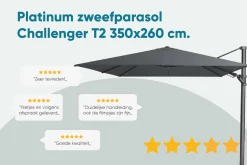 Platinum Challenger zweefparasol T2 Premium - 3,5x2,6 m. - Manhattan met ingraafvoet en hoes