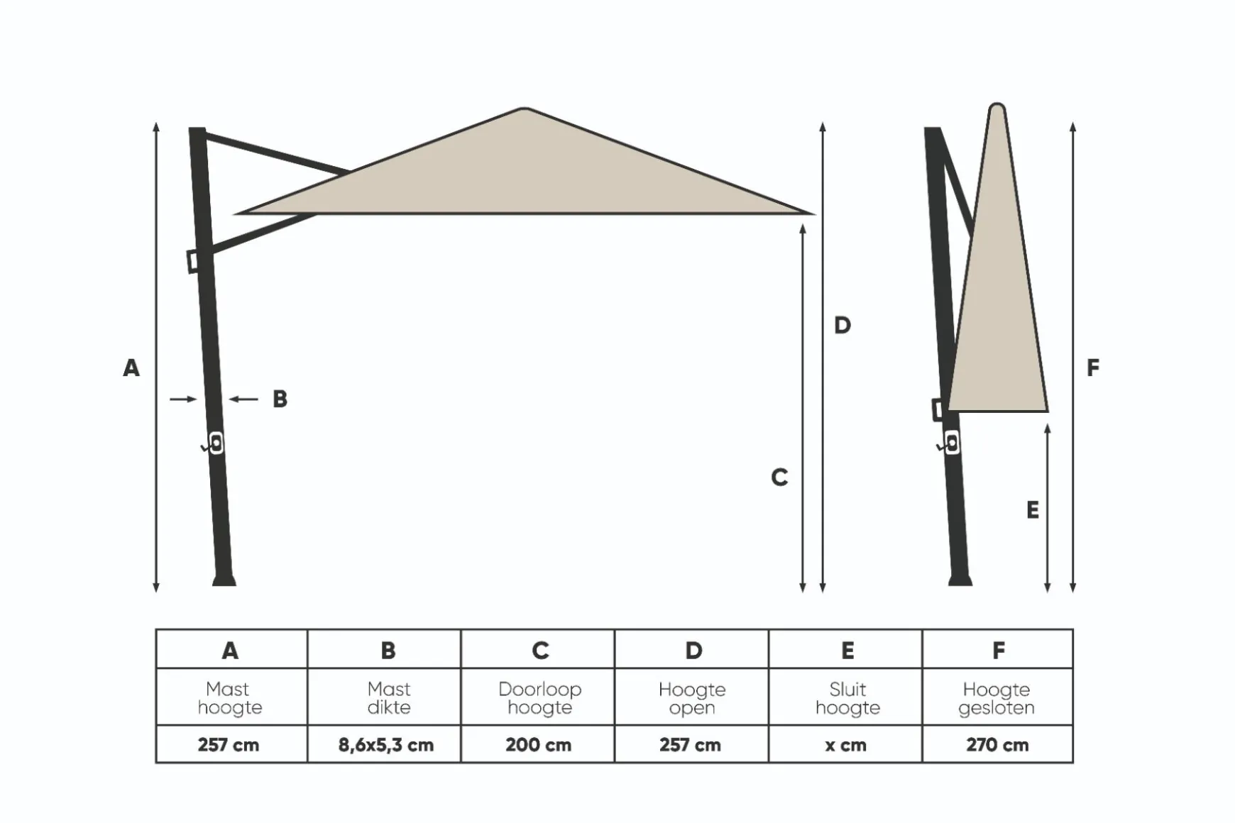 Platinum Challenger Zweefparasol T1 Premium 4x3 m. - Champagne