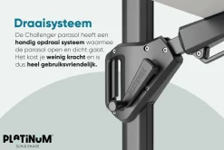 Platinum Challenger zweefparasol T2 - 3x3 m. - Faded Black- met ingraafvoet en hoes