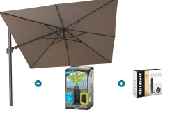 Platinum Challenger zweefparasol T2 - 3x3 m. - Havana Taupe - met ingraafvoet en hoes