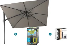 Platinum Challenger zweefparasol T2 - 3x3 m. - Manhattan Grey - met ingraafvoet en hoes