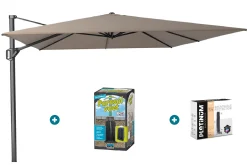 Platinum Challenger zweefparasol T1 Premium 4x3 m. - Havana Taupe - met ingraafvoet en hoes