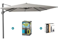 Platinum Challenger zweefparasol T1 Premium 4x3 m. - Manhattan Grey - met ingraafvoet en hoes