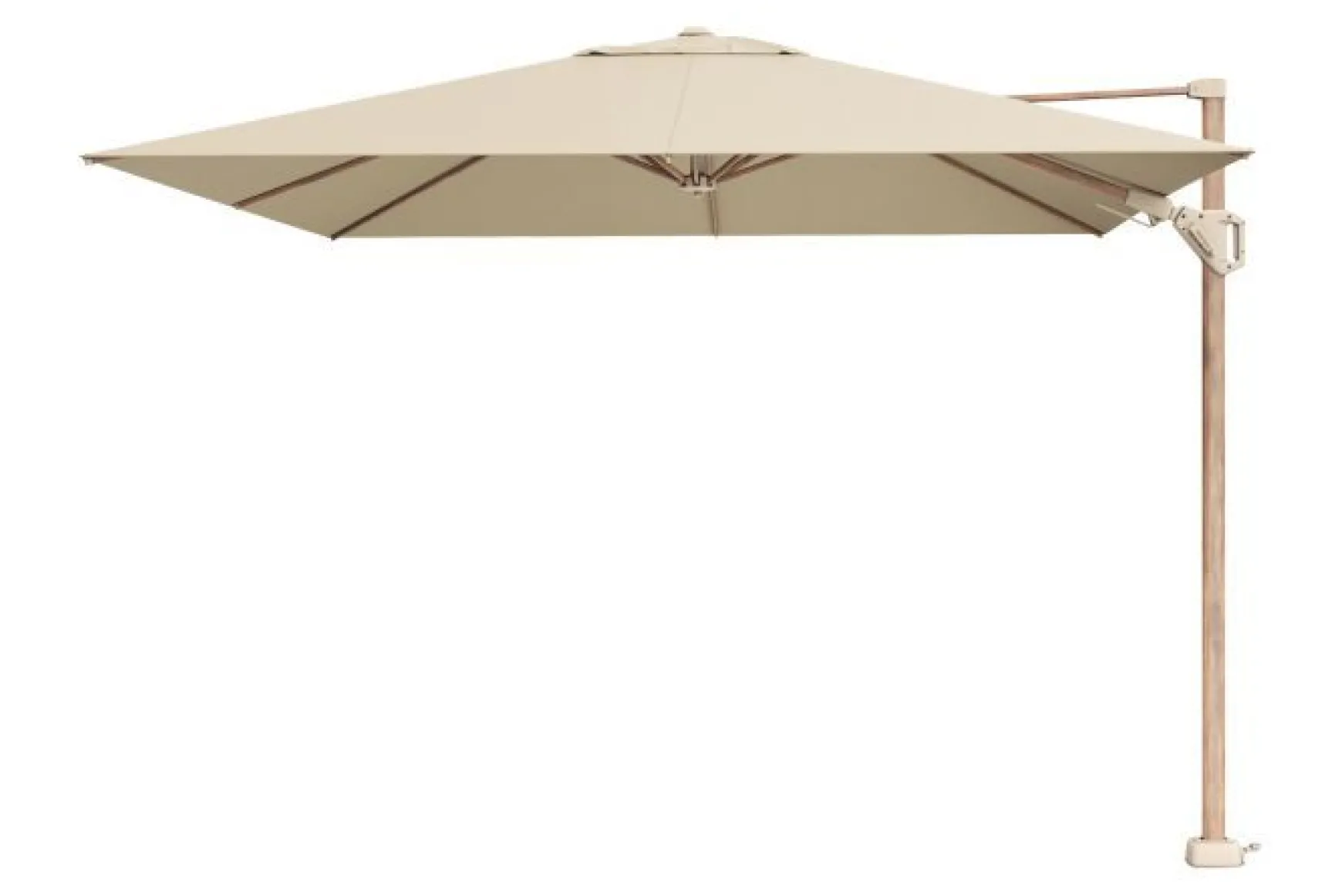 Platinum Challenger zweefparasol Premium T2 champagne teak met vulbare parasolvoet en hoes