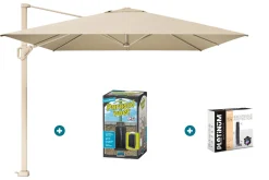 Platinum Challenger zweefparasol T1 Premium 4x3 m. - Champagne Sandstone - met ingraafvoet en hoes