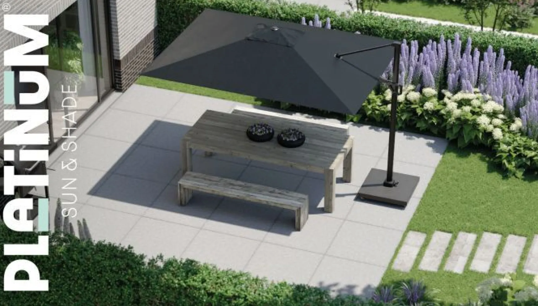 Platinum Challenger zweefparasol Premium T2 2,6x3,5 m - Champagne teak + voet en hoes