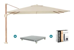 Platinum Challenger zweefparasol Premium T2 2,6x3,5 m - Champagne teak + voet en hoes