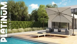 Platinum Challenger zweefparasol Premium T2 2,6x3,5 m - Champagne teak + voet en hoes