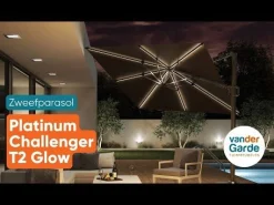 Platinum Challenger Zweefparasol T2 Premium Glow 3x3 m. - Havana Taupe met voet en hoes