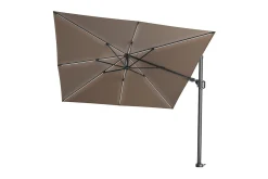 Platinum Challenger Zweefparasol T2 Premium Glow 3x3 m. - Havana Taupe met voet en hoes