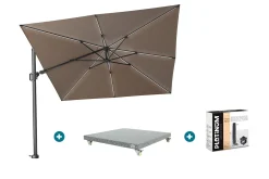 Platinum Challenger Zweefparasol T2 Premium Glow 3x3 m. - Havana Taupe met voet en hoes