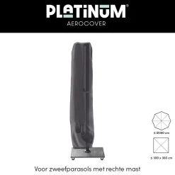 Platinum Challenger Zweefparasol T2 Premium Glow 3x3 m. - Havana Taupe met voet en hoes