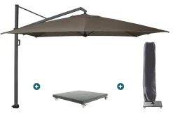 Platinum Icon T1 Zweefparasol - 4x3m. - Havanna taupe met verzwaarde voet en hoes