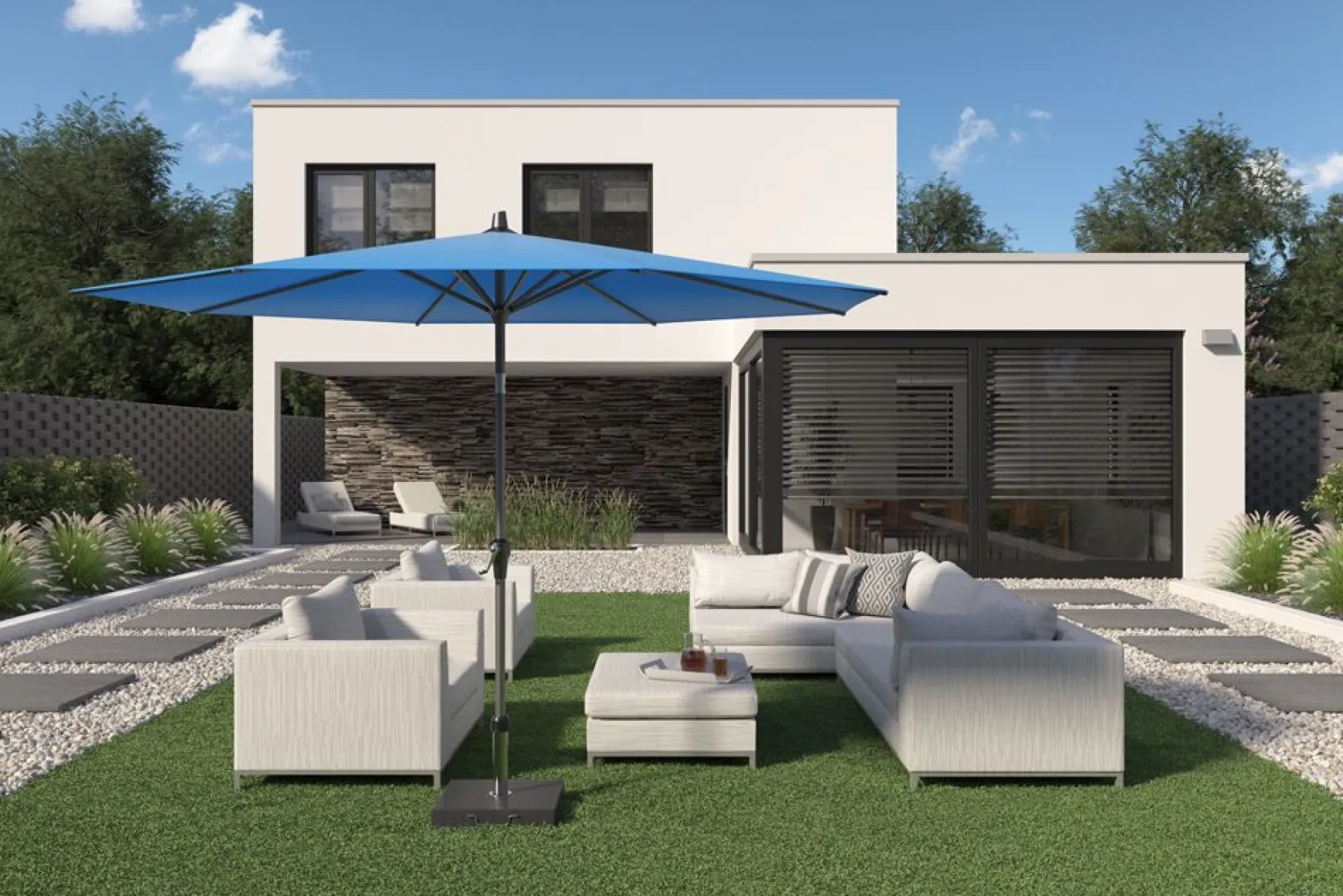 Platinum Riva stokparasol 3,5 m. rond - Light grey