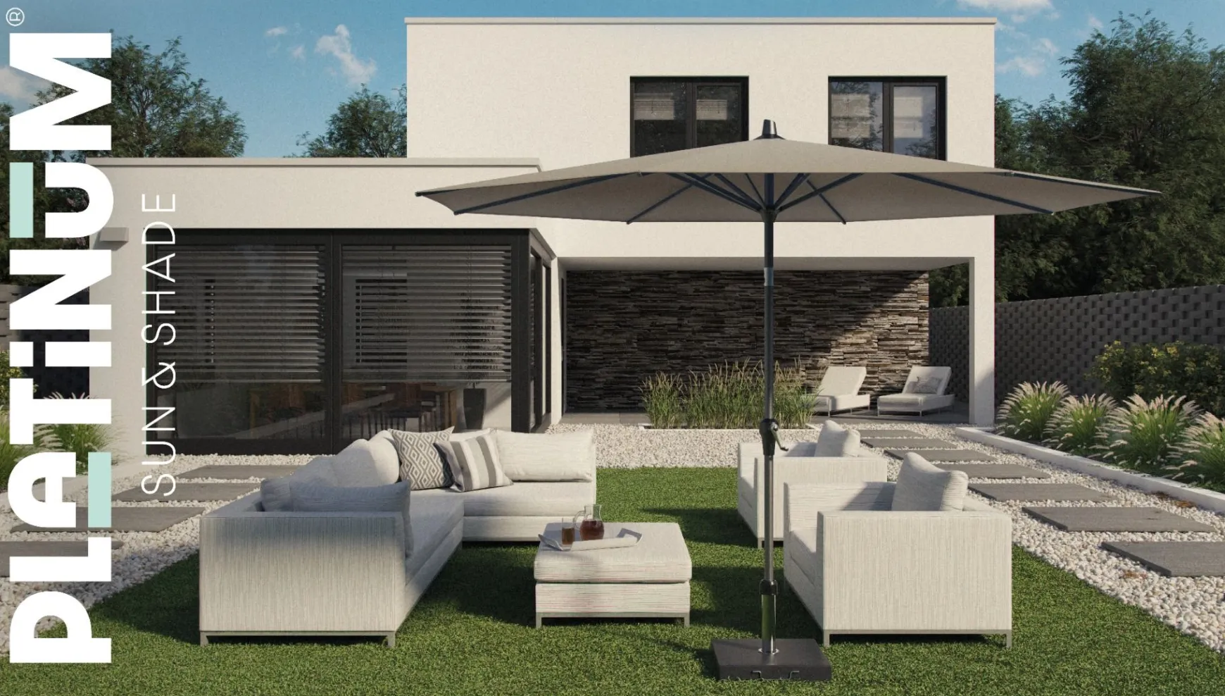 Platinum Riva stokparasol 3 m. rond - Teak Taupe - Op=Op