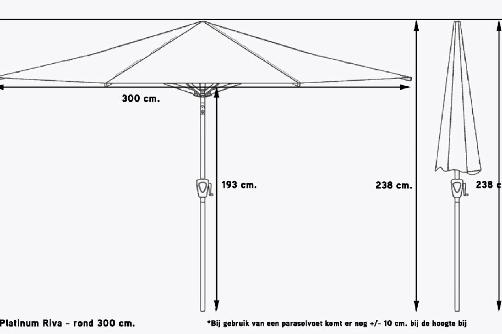 Platinum Riva stokparasol 3 m. rond - Taupe