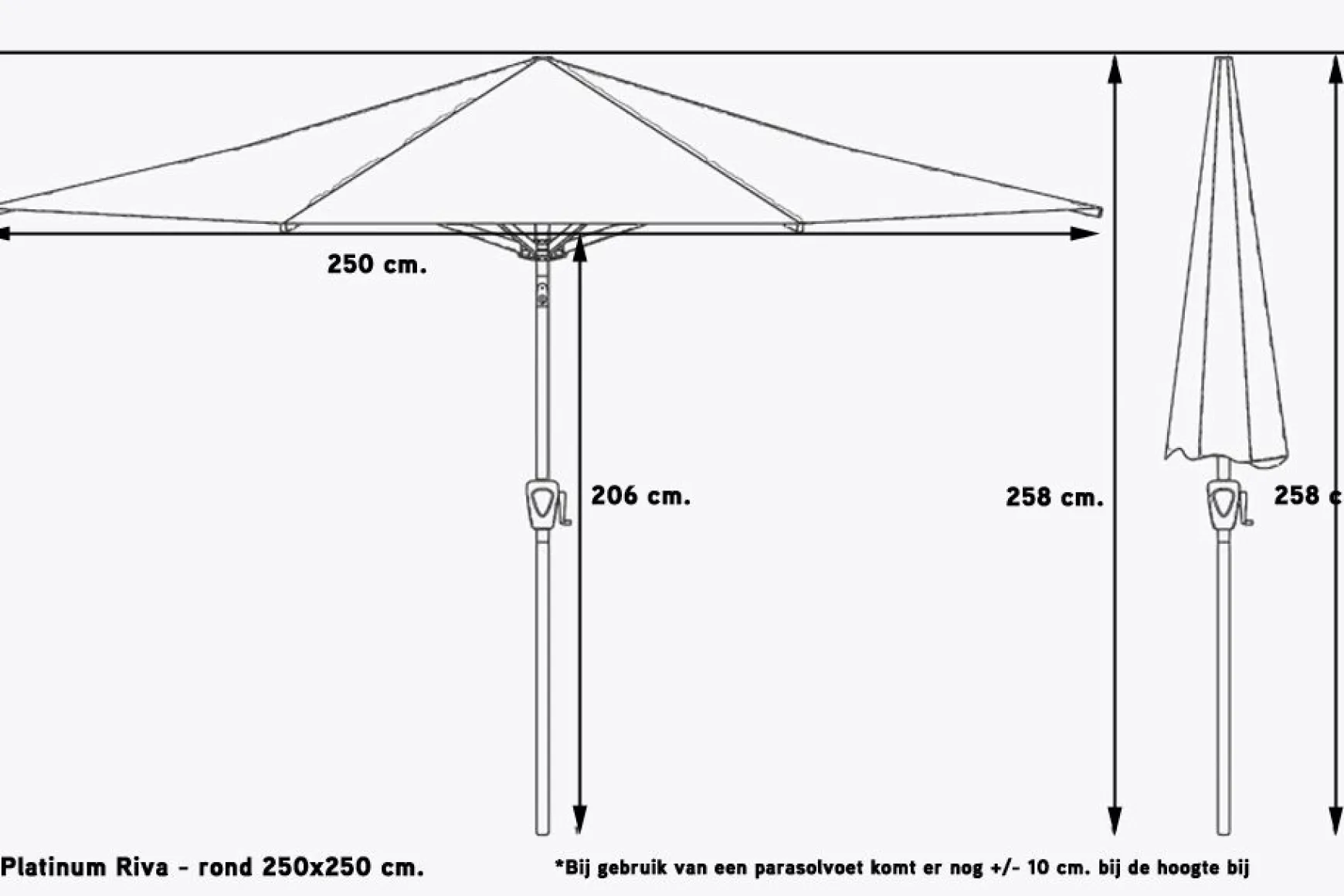 Platinum Riva stokparasol 2,5x2,5 m. - Wit