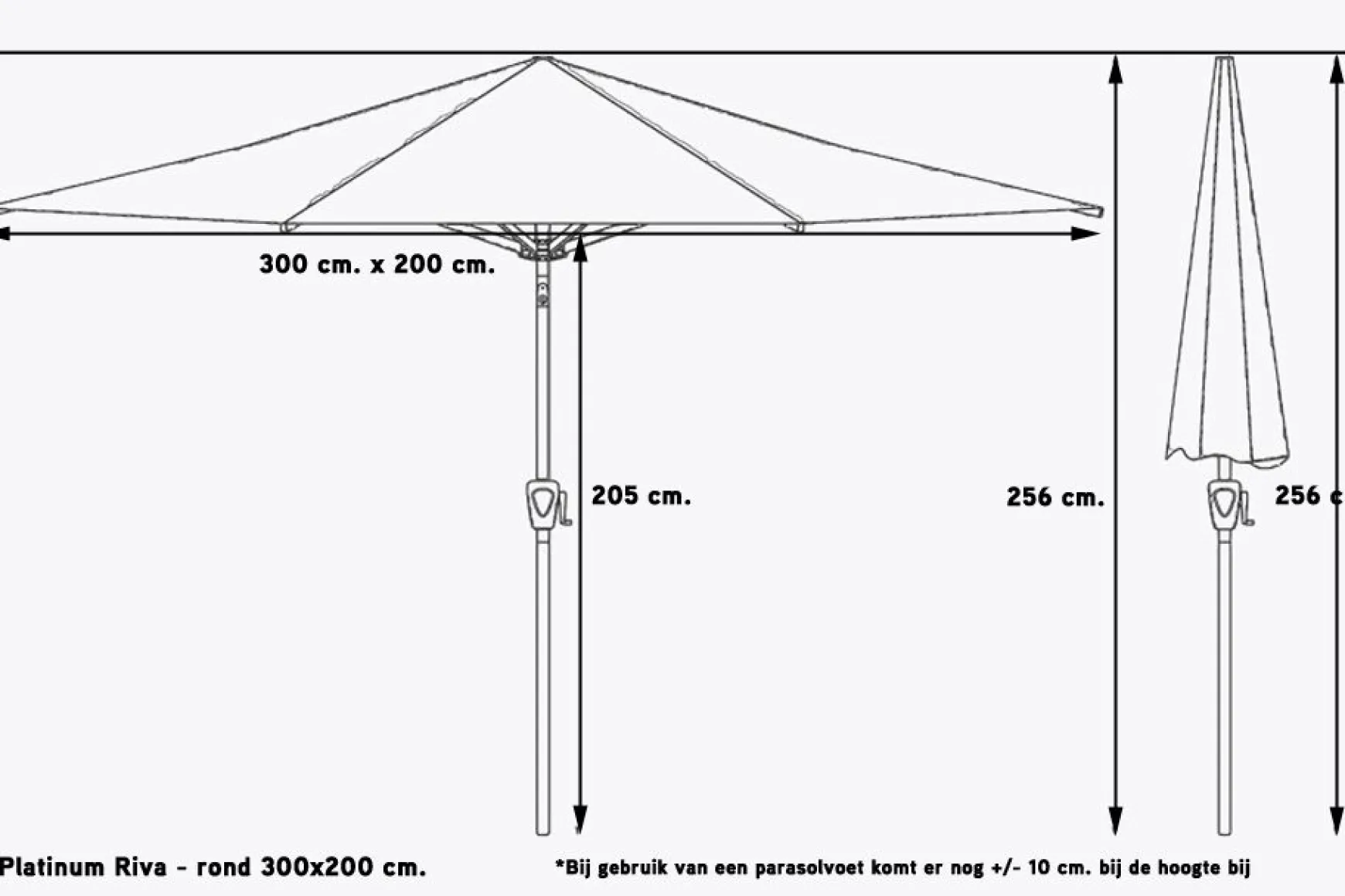 Platinum Riva stokparasol 3x2 m. - Taupe