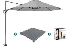 Platinum Voyager ronde zweefparasol T1 3 m. - Light Grey met voet en hoes