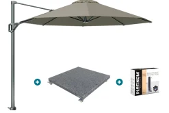Platinum Voyager ronde zweefparasol T1 3 m. - Taupe met voet en hoes