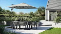 Platinum Voyager ronde zweefparasol T1 3 m. - Taupe met voet en hoes
