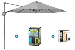 Platinum Voyager ronde zweefparasol T1 3 m. - Light Grey met ingraafvoet en hoes