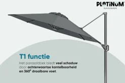 Platinum Voyager ronde zweefparasol T1 3 m. - Light Grey met ingraafvoet en hoes