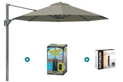 Platinum Voyager ronde zweefparasol T1 3 m. - Taupe met ingraafvoet en hoes