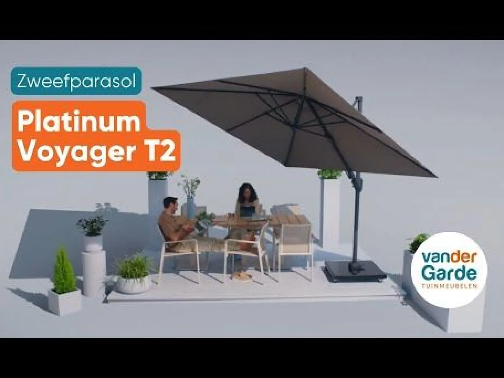 Platinum Voyager zweefparasol T2 2,7x2,7 m. - Taupe met voet en hoes