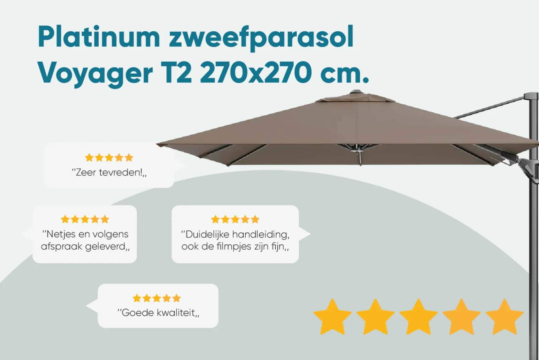 Platinum Voyager zweefparasol T2 2,7x2,7 m. - Antraciet met voet en hoes