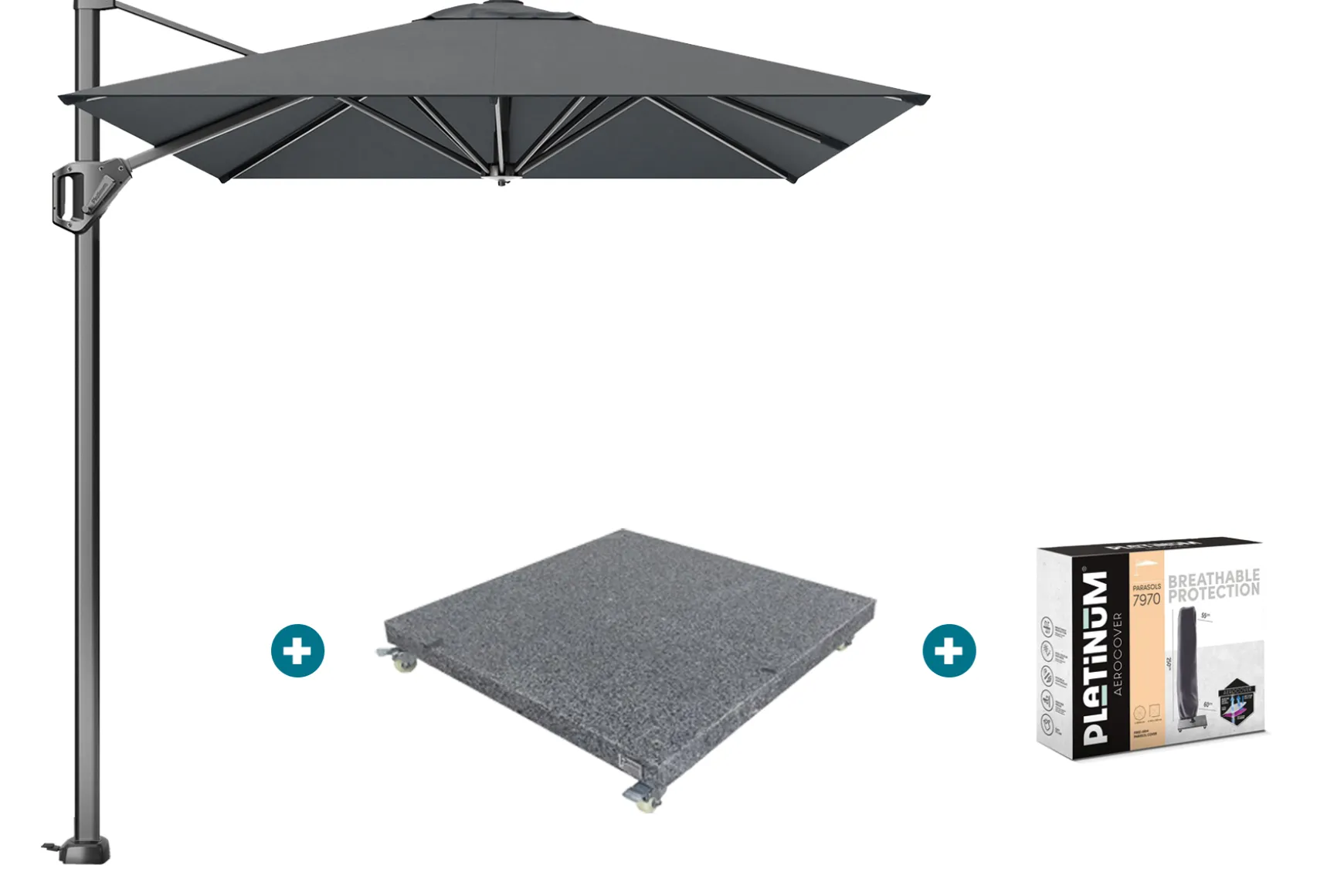 Platinum Voyager zweefparasol T1 3x2 m. - Antraciet met voet en hoes