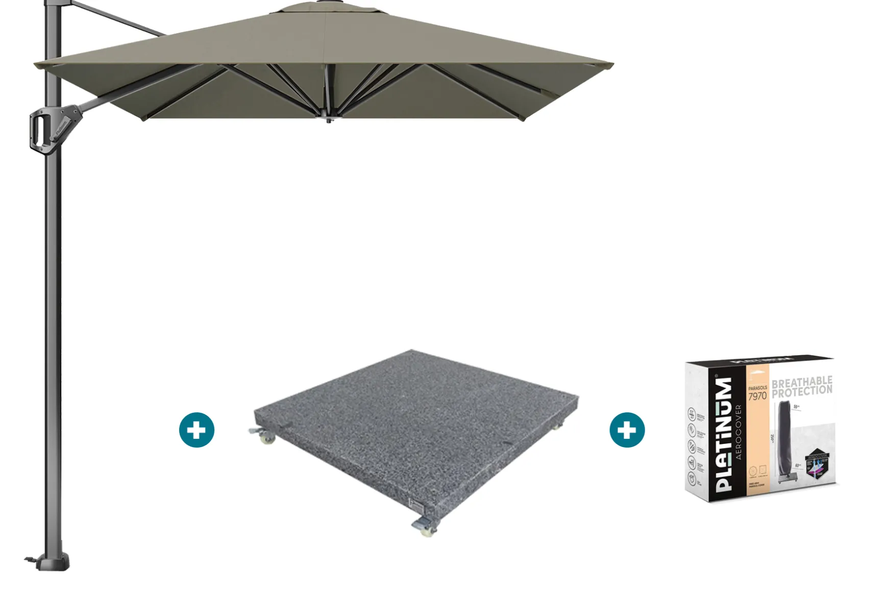 Platinum Voyager zweefparasol T1 3x2 m. - Taupe met voet en hoes