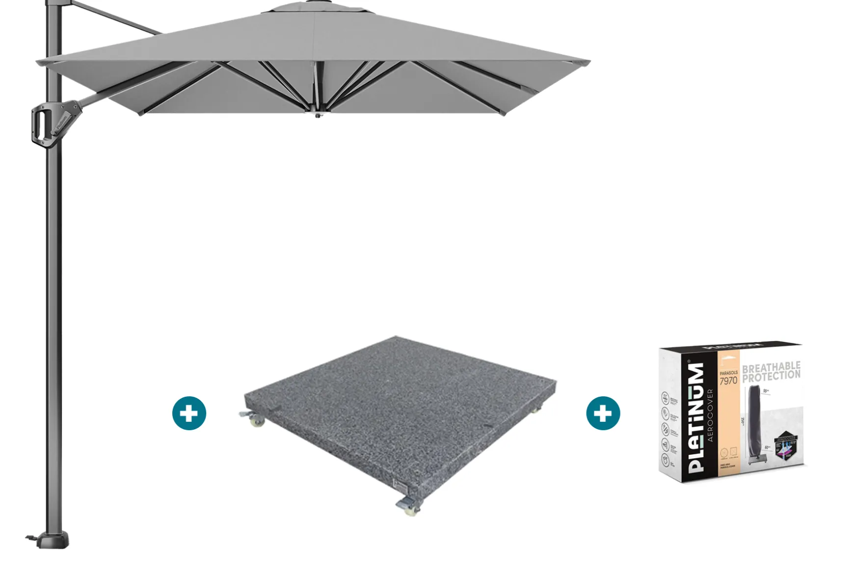 Platinum Voyager zweefparasol T1 3x2 m. - Light Grey met voet en hoes