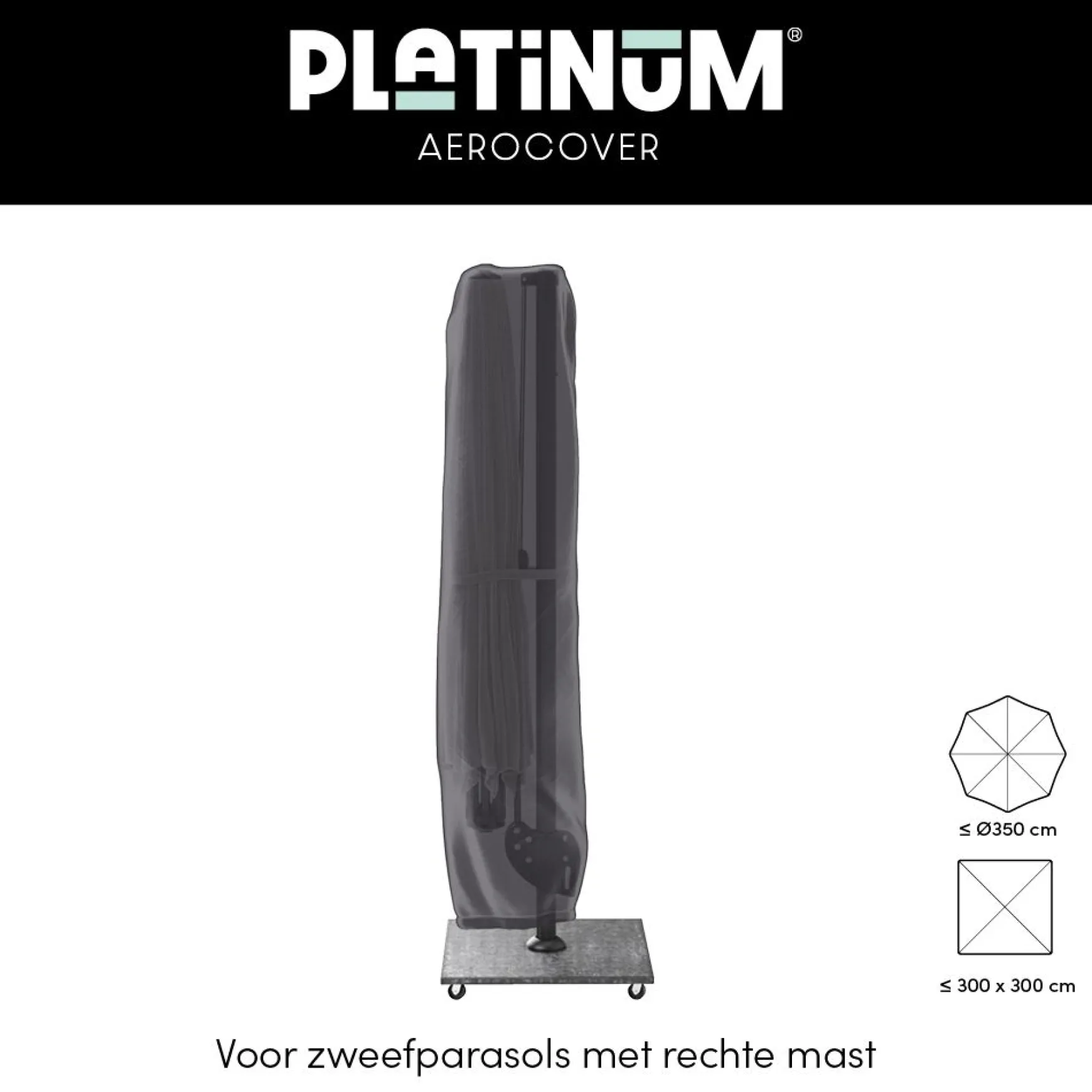 Platinum Voyager zweefparasol T1 3x2 m. - Light Grey met voet en hoes