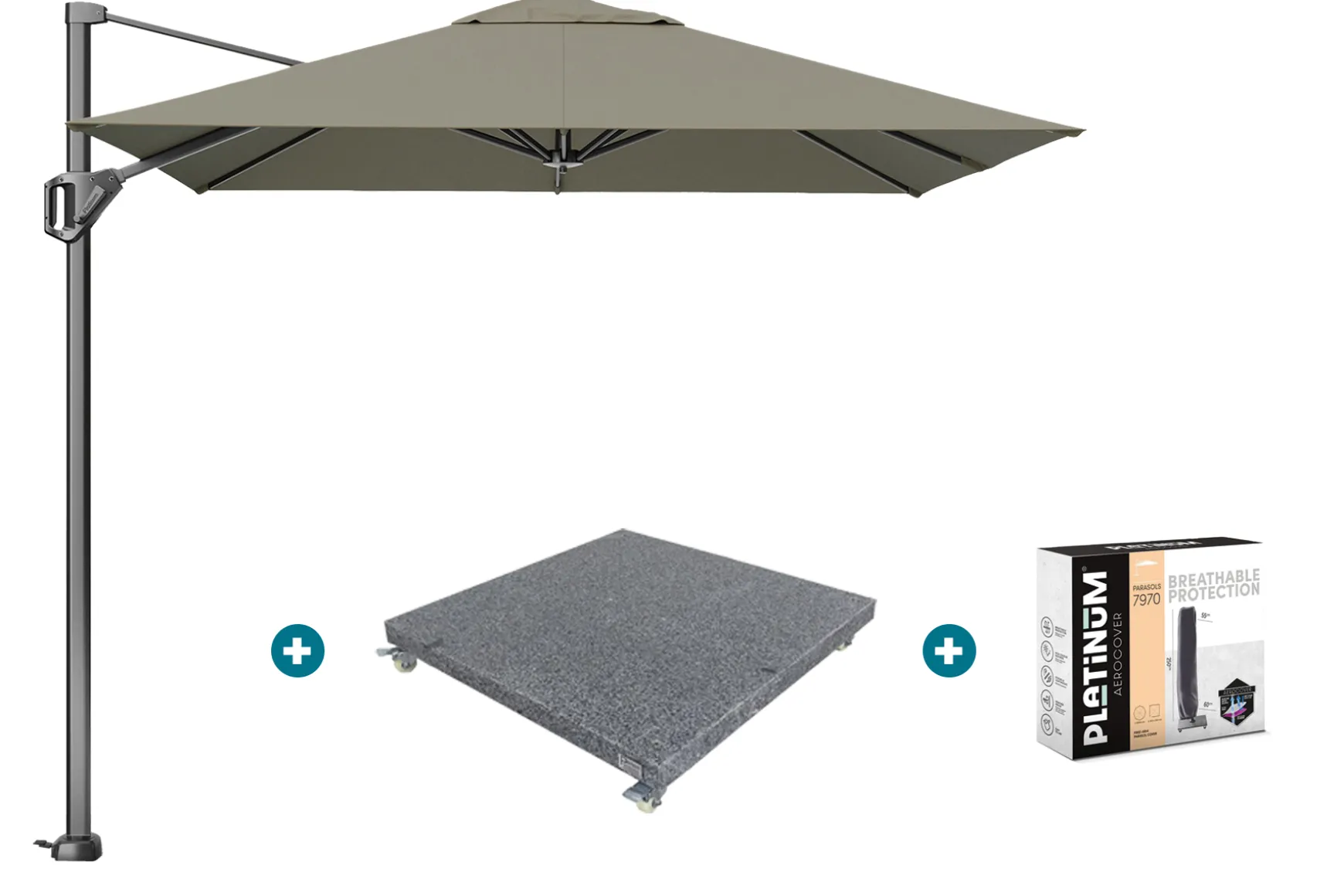 Platinum Voyager zweefparasol T1 2.5x2.5 m. - Taupe met voet en hoes