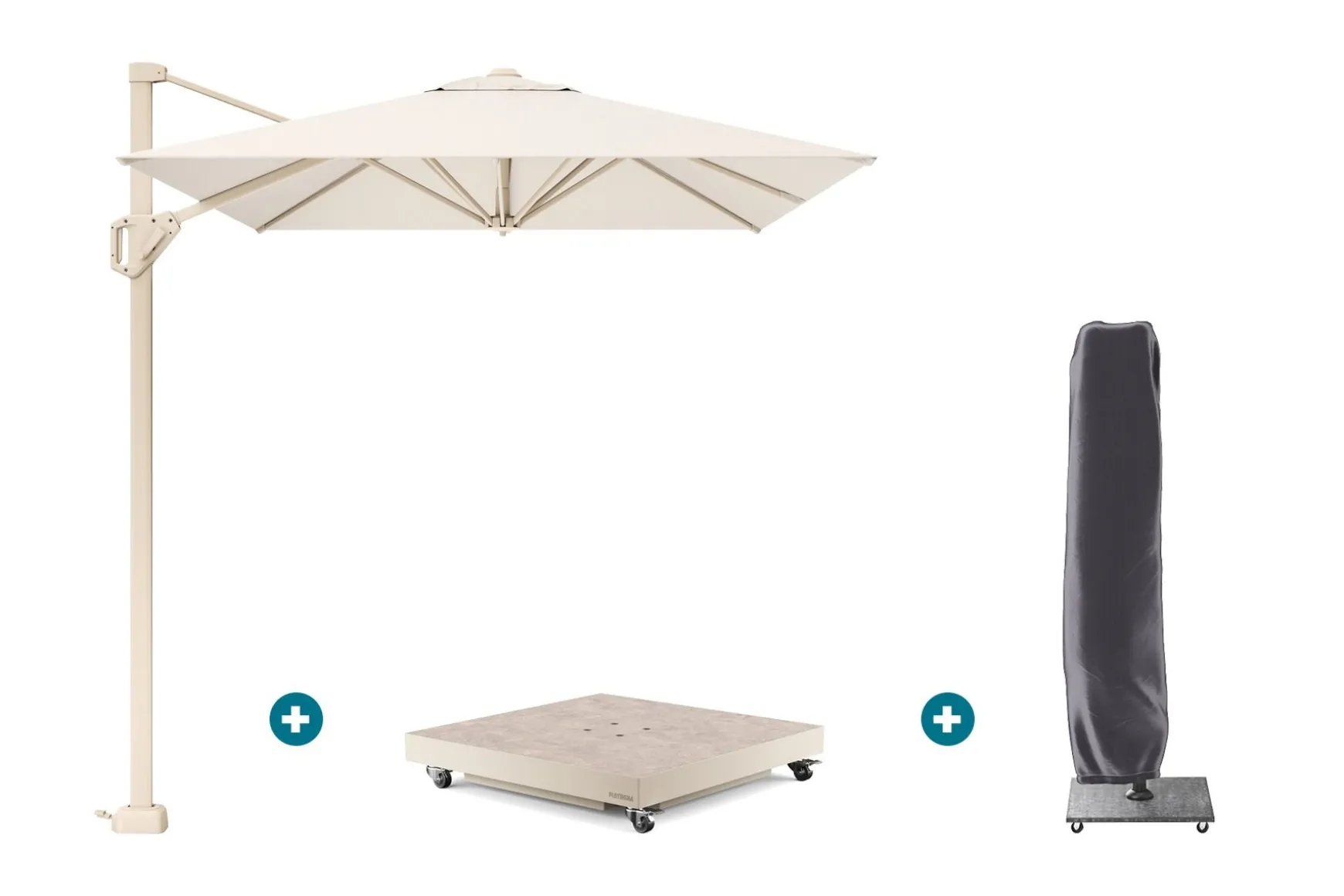 Platinum Voyager zweefparasol T1 3x2 m. - Sand Ivory met vulbare voet en hoes