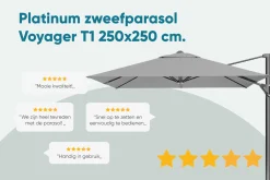 Platinum Voyager zweefparasol T1 2.5x2.5 m. - Antraciet met ingraafvoet en hoes