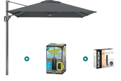 Platinum Voyager zweefparasol T1 2.5x2.5 m. - Antraciet met ingraafvoet en hoes