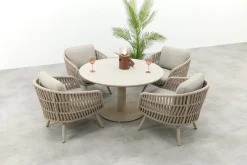 Romeo/Aversa 4-persoons ronde verstelbare low-dining tuinset Ø120 cm. - Latte