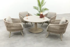Romeo/Aversa 4-persoons ronde verstelbare low-dining tuinset Ø120 cm. - Latte