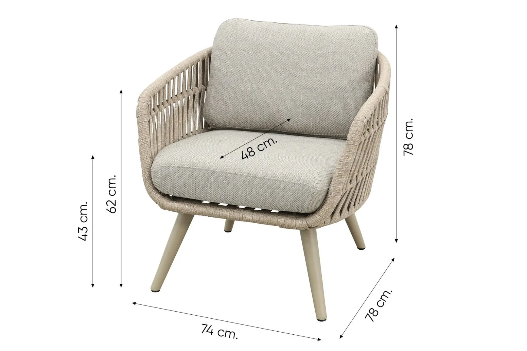 Romeo/Aversa 4-persoons ronde verstelbare low-dining tuinset Ø120 cm. - Latte