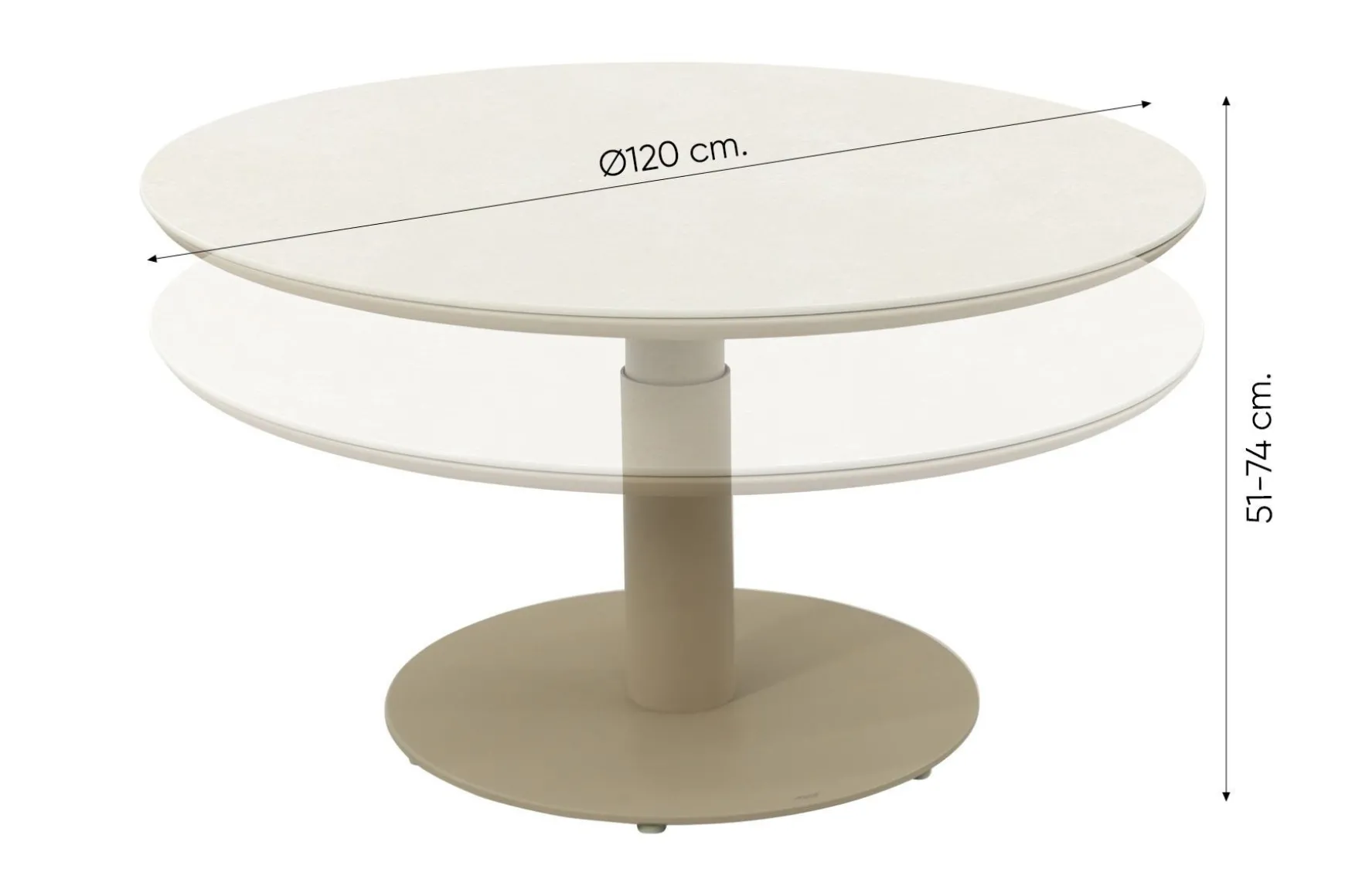 Romeo/Aversa 4-persoons ronde verstelbare low-dining tuinset Ø120 cm. - Latte