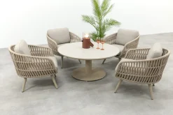 Romeo/Aversa 4-persoons ronde verstelbare low-dining tuinset Ø120 cm. - Latte