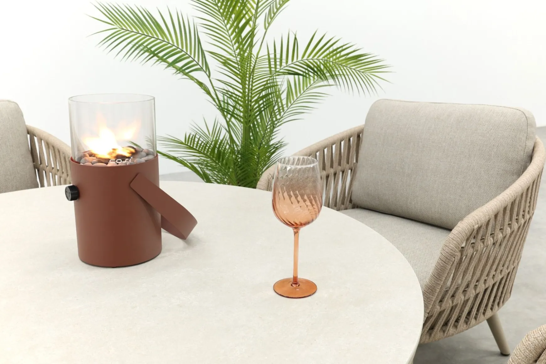 Romeo/Aversa 4-persoons ronde verstelbare low-dining tuinset Ø120 cm. - Latte