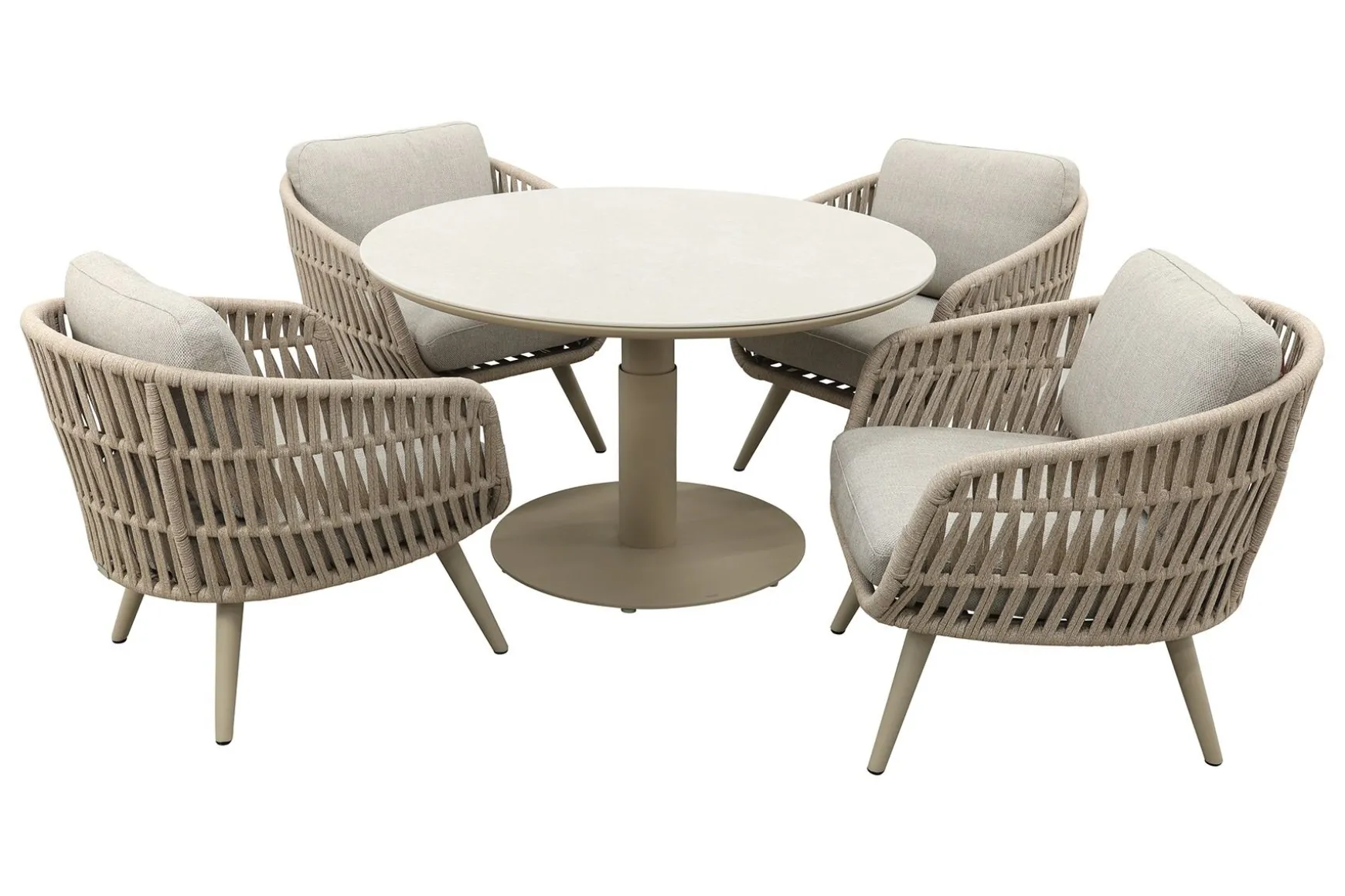 Romeo/Aversa 4-persoons ronde verstelbare low-dining tuinset Ø120 cm. - Latte